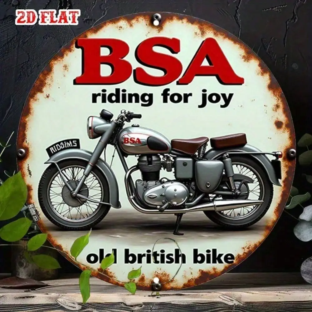 Panneau mural vintage en métal de 7,87 pouces pour moto BSA, décoration de garage rétro, art en aluminium