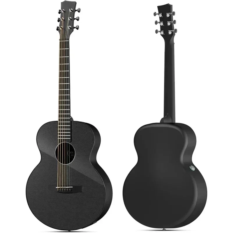 Acoustic Electric Guitar Carbon Fiber Travel Guitar Guitar Bundle with Gig Bag Instrument Cable & USB Type-C Charging Cable