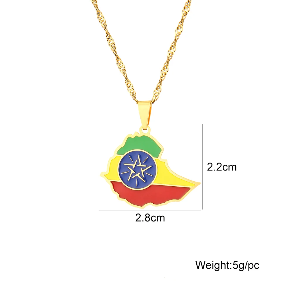 Afrikanische Äthiopien Karte Flagge Anhänger Halskette Edelstahl Mode Männer Frauen Karten Schmuck Geschenk – Detail 1
