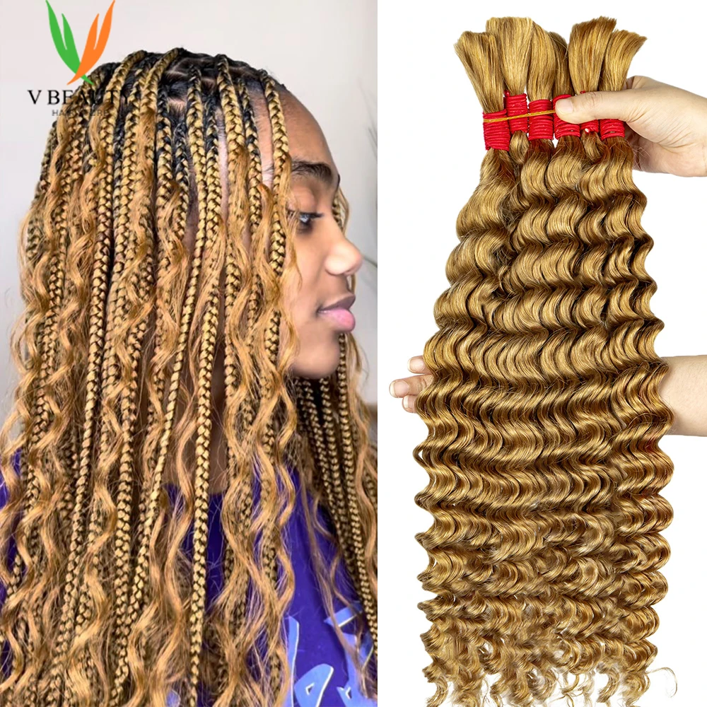 V Beauty Natural Braiding Hair Human Bulk Hair Deep Wave Bulk Human Braiding Hair for Braids Hair No Weft Human Hair Extension