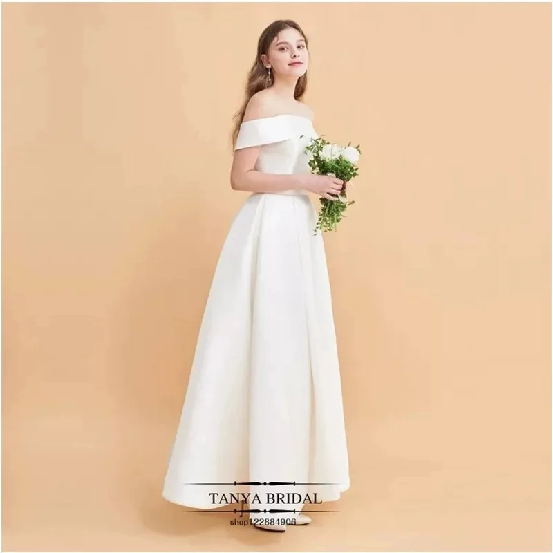 GIYSILE Customized White Wedding Satin 2025 New Fashion One-shoulder Slim Female A-line Short Sleeves Formal Dress Women Elegant