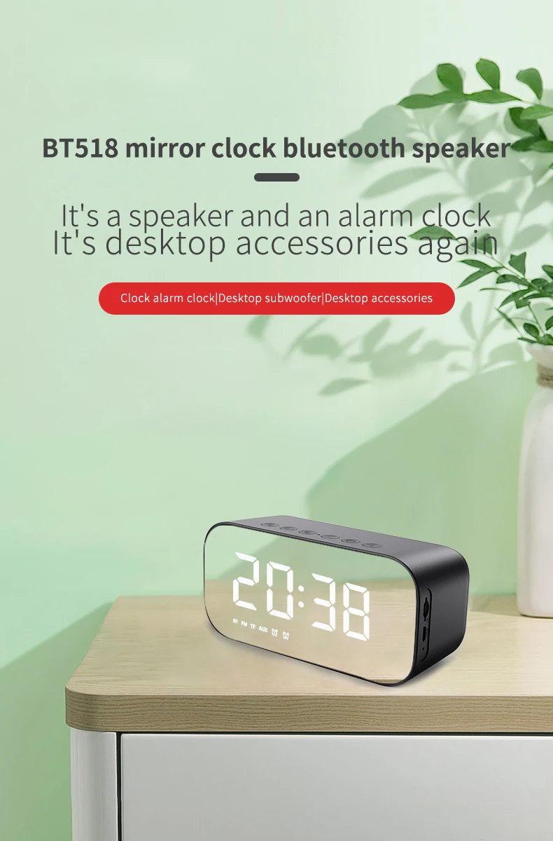 Home Theater Wireless Bluetooth Speaker FM Radio Sound Box Desktop Alarm Clock Subwoofer Music Player TF Card Bass For all phone