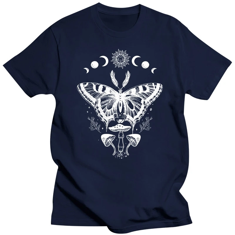 Men's T-shirts Moth Mushrooms Cottagecore Insect Bug Sun and Moon Vintage Aesthetic Indie Alt Graphic Art Classic Shirts Male