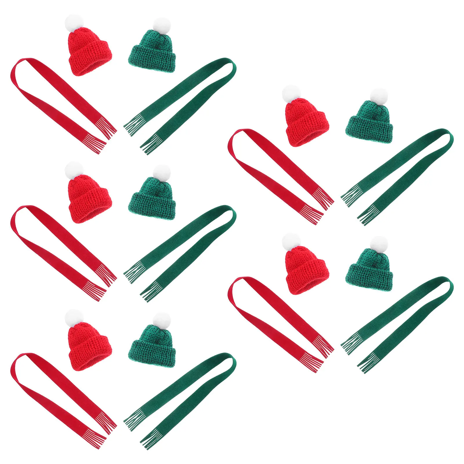 

20Pcs Mini Christmas Knit Hats Scarf Set Santa Caps Xmas Scarves Crafts Wine Bottle Toppers Holiday Mini Knit Hat Scarf Set