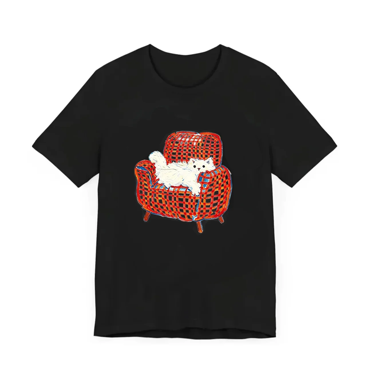 Cute Cat Graphic Women Tee Aesthetic Kitten Sofa Print Tee Casual Harajuku Kawaii Summer Short Sleeve Crew Neck Y2k Stylish Tee