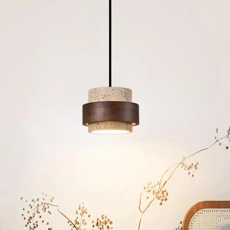 

Светодиодный подвесной светильник для спальни, прикроватная люстра, маленький светильник из камня и дерева цвета орех, ретро-подвесной светильник для бара и ресторана