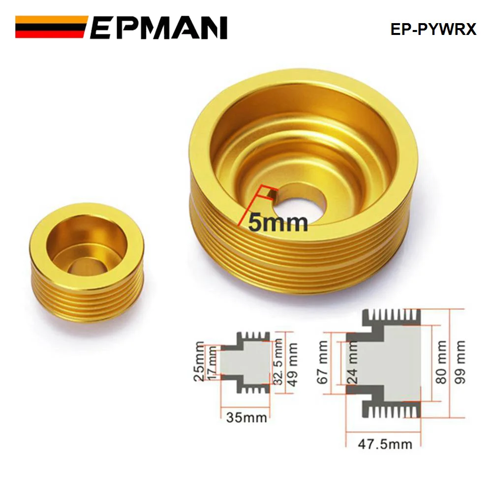 EPMAN JDM Performance Crank Pulley For Subaru Impreza WRX 7 8 9 2.0L  GDB GDA Under Drive Crank Pulley Golden EP-PYWRX