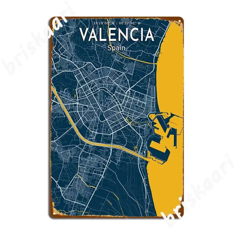 Valencia Blue Map Poster Valencia City Metal Sign Painting Décor Personalized Club Bar Club Home Tin Sign Posters
