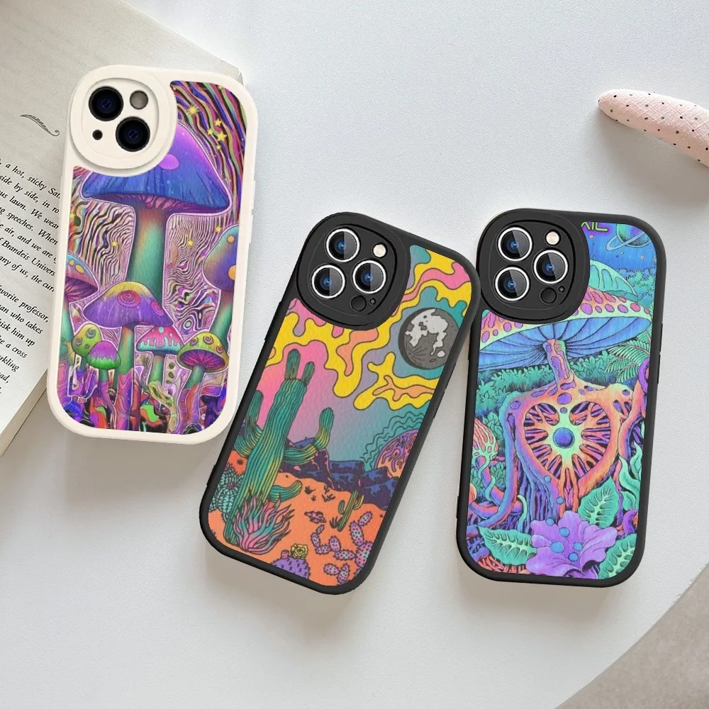 

Weird Trippy Mushroom Phone Case Hard Leather For iPhone 14 13 12 Mini 11 14 Pro Max Xs X Xr 7 8 Plus Fundas