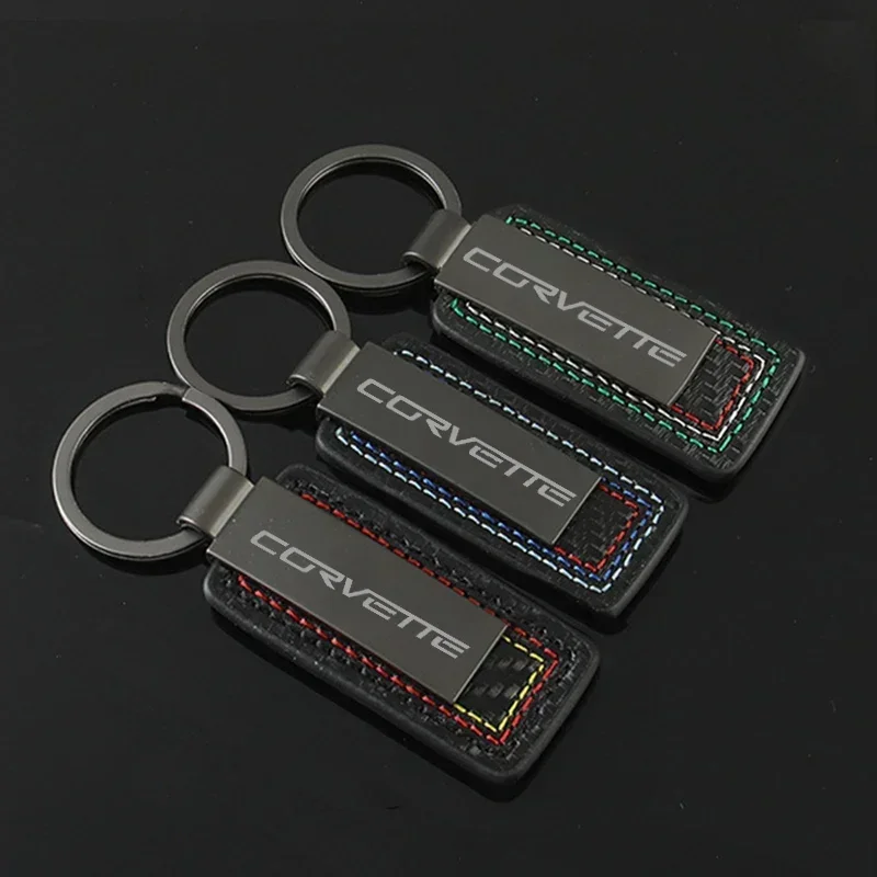 Leather Metal Car Keychain Key Ring Pendant For Chevrolet Corvette Emblem Auto Styling Badge Keyring Buckle Gift Accessories