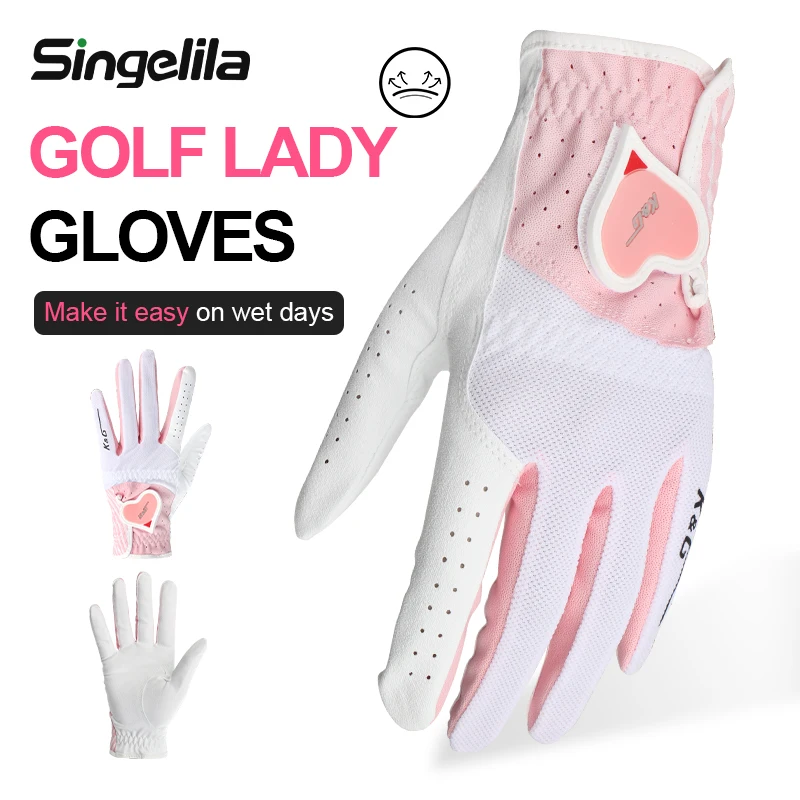 

New 1 Pair Golf Gloves Woman PU Leather Soft Gloves Ladies Anti-Slip Granules Sports Mittens Elegant Right Left Hand Golf Aids