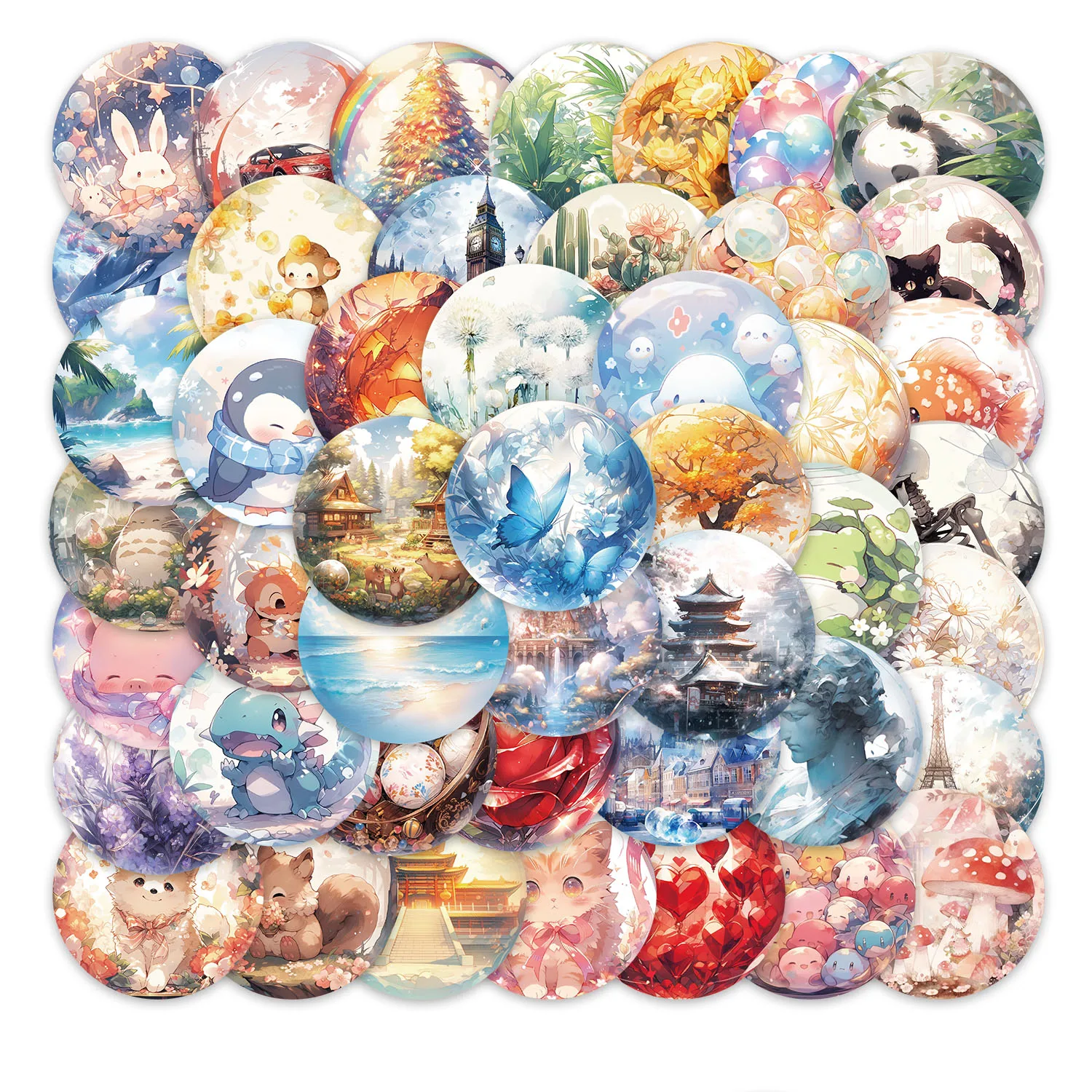 50PCS World Fun Stickers in Cartoon Glass Balls DIY Phone Cases Laptop Water Cups Computer Toy Stickers