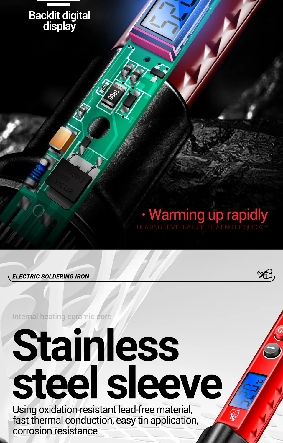 ANENG SL106 Elektrischer Lötkolben, 110 V/220 V, einstellbare Temperatur, Schweißlöt, US/EU-Stecker, professionelles Schweißwerkzeug – Detail 7