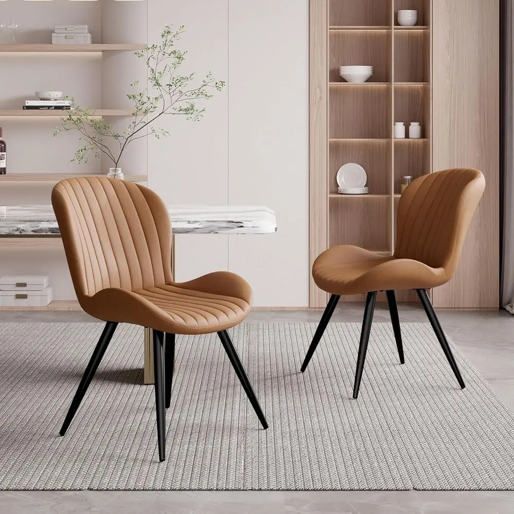 

Set of 2 Comfortable Backrest Upholstered Kitchen Chairs, 19 Height, Metal Legs, Brown