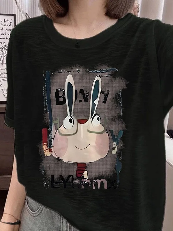 Fashionable Korean Style Printed Short Sleeve Slim Fit Women's T-Shirt Breathable Light Weight Summer Top Trendy Base Shirt