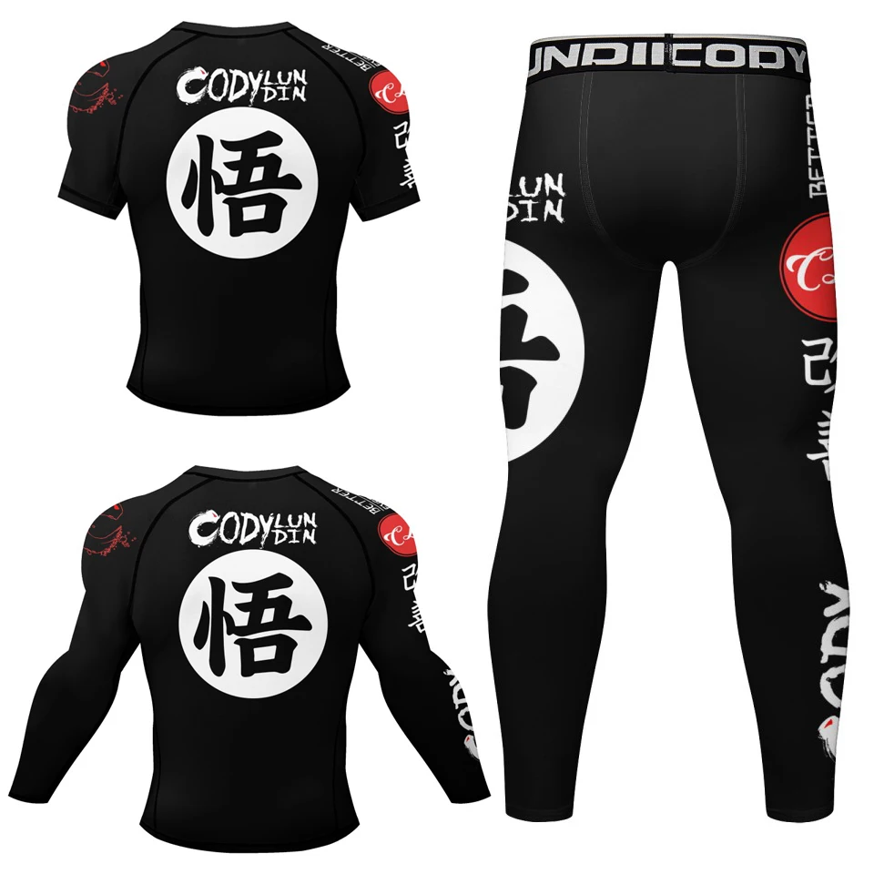 Mma Rash Guard Kimono Jiu jitsu T-shirt+Pants Sets Bjj Rashguard Men GI Kickboxing Sportswear Muay Thai Shorts Boxing Clothing