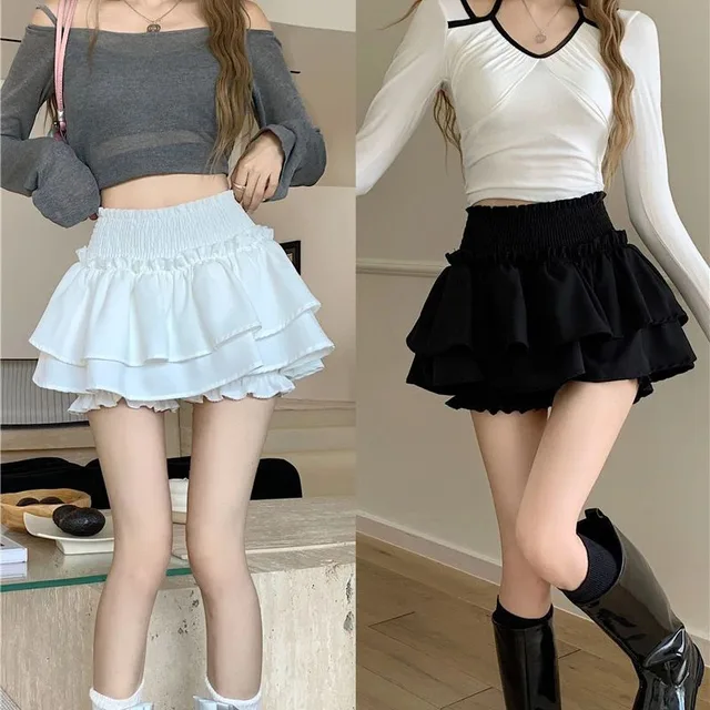 Mini Spódniczka Urocza Seksowna Balletcore Elastyczna Wysoka Talia Sukienka Balowa Falbana Patchwork Lolita Krótka Spódniczka Koreańska Słodka Y2K Odzież Damska