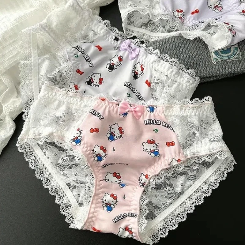 

Cute HelloKitty Youth Girl Briefs Elastic Lace Panties Naked Feeling Breathable Underwear Women Sexy Cartoon Qucik-Dry Lingeries