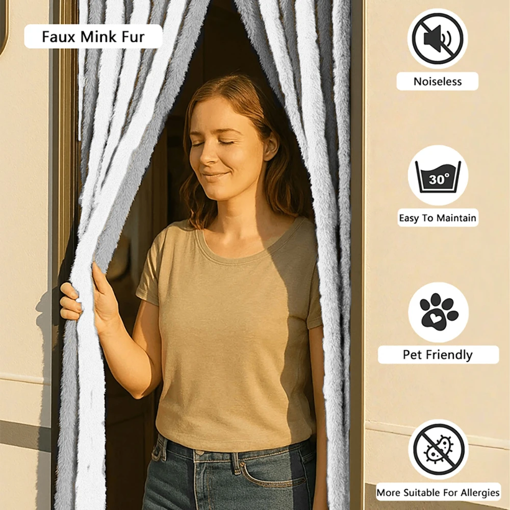 90x200cm Fluffy Chenille Thread Insect Protection Door Curtain Fly Screen String Curtain Ideal For Caravan Motorhome Camping