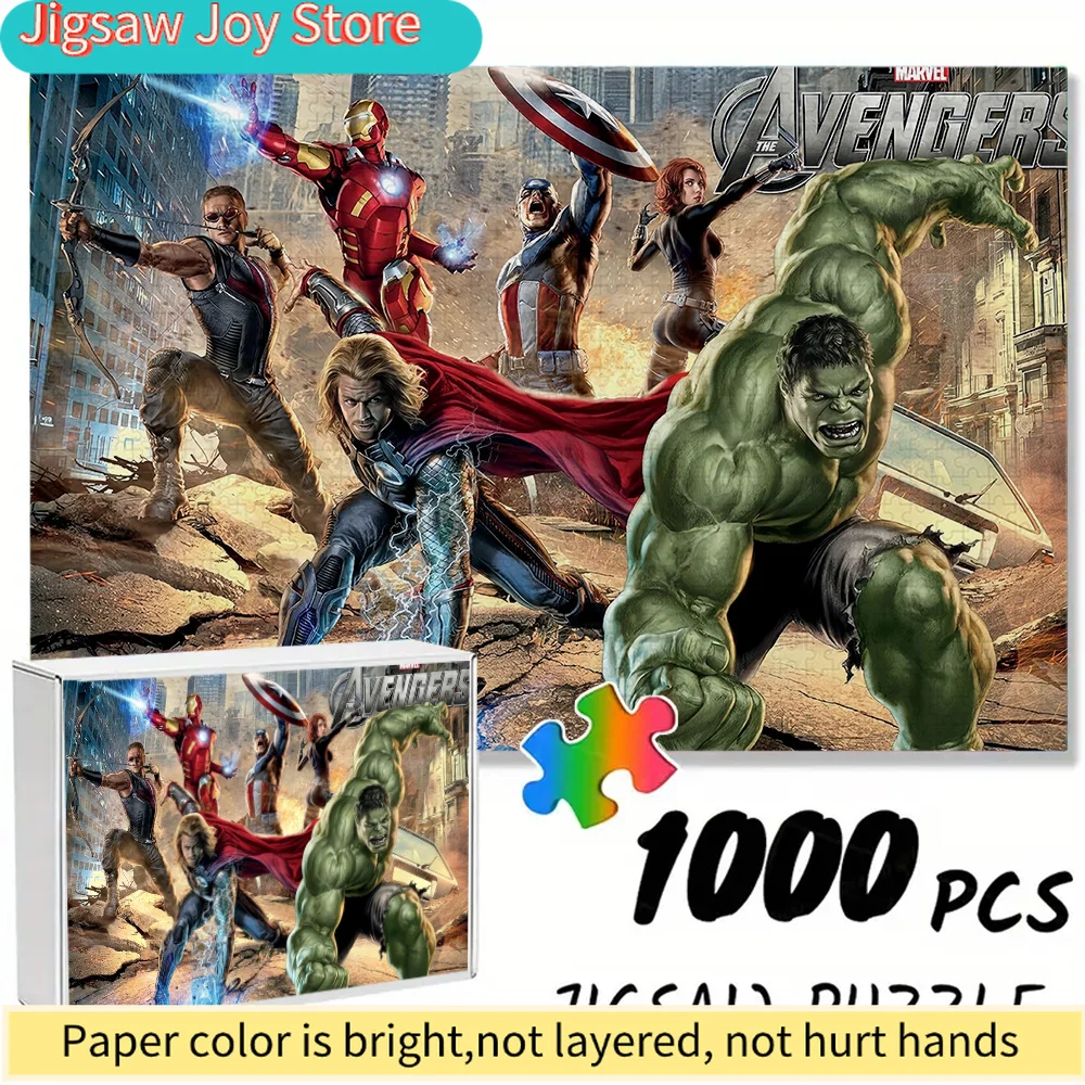 

of Marvel-Themed Seamless Puzzles Z11.1-61, Featuring The Original Avengers Superheroes in a City Battle Design - Durable Thic
