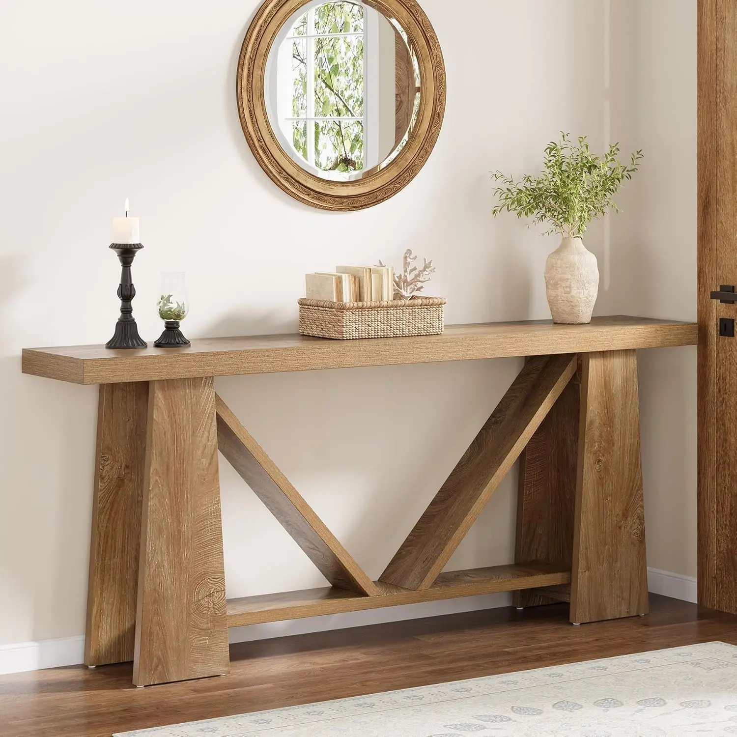 

Extra Long Console Entryway Table, Farmhouse Narrow Sofa Table Behind The Couch, Wooden Rectangular for Living Room, Entrance