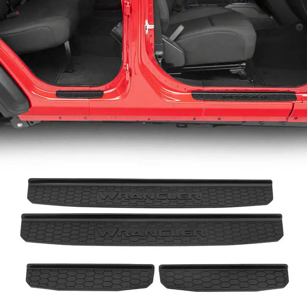 For Jeep Wrangler JL JLU Entry Door Sill Protector Scuff Plate Trim Accessories Decorative Styling Black Abs
