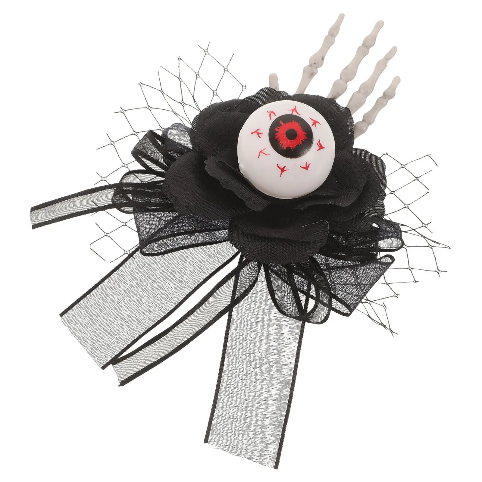 Gothic Halloween Brooch Halloween Eyeball Corsage with Skeleton Hand Spooky Flower Brooch Black Rose Lapel Pin Gothic Costume