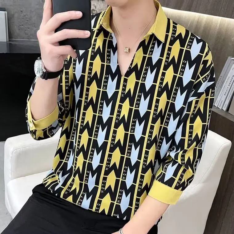

Loose Short Sleeve Hawaiian Style Shirt Men's Thai Style Hong Kong Style Loose Fit Shirt Youth Trend Polyester Fiber All Seasons
