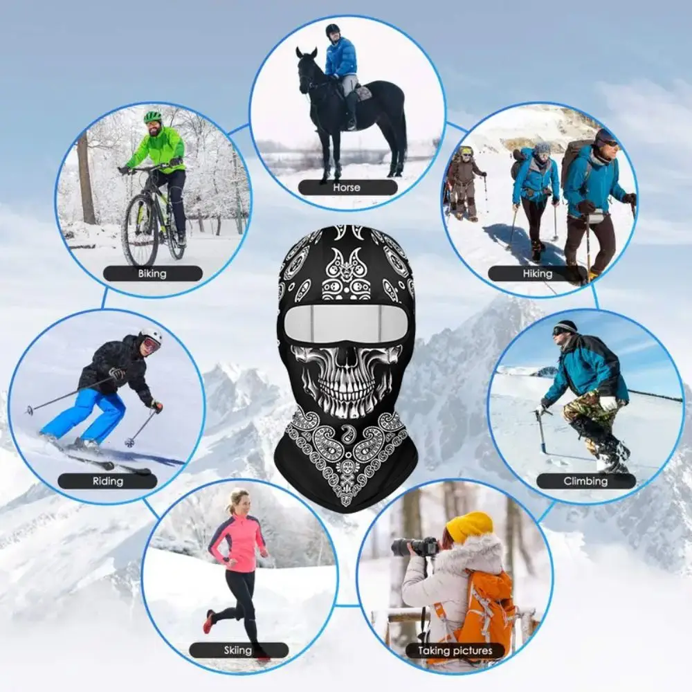 Winter Plush Motorcycle Headgear Cap Warm Multi-function MTB Face Mask 3D Print Windproof Neck Gaiter for Men Women