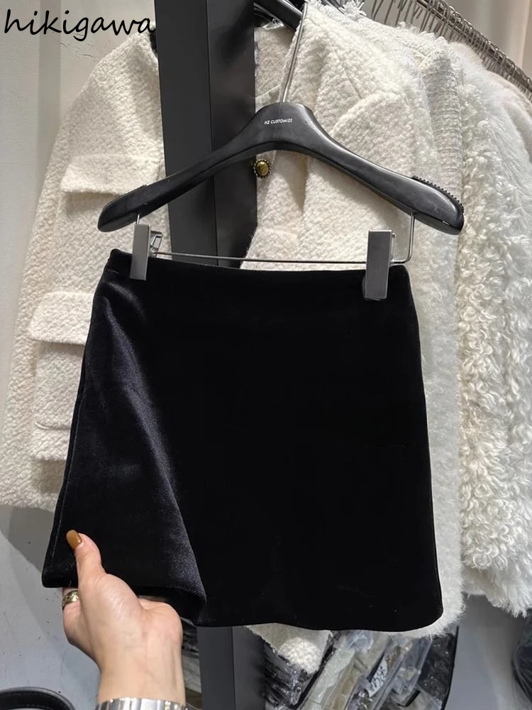 تنانير ضيقة للسيدات 2025 Faldas Mujer De Moda عالية الخصر على شكل حرف a Jupe سترة كورية عتيقة من Saia تنورة صغيرة بمزاجية مخملية #3