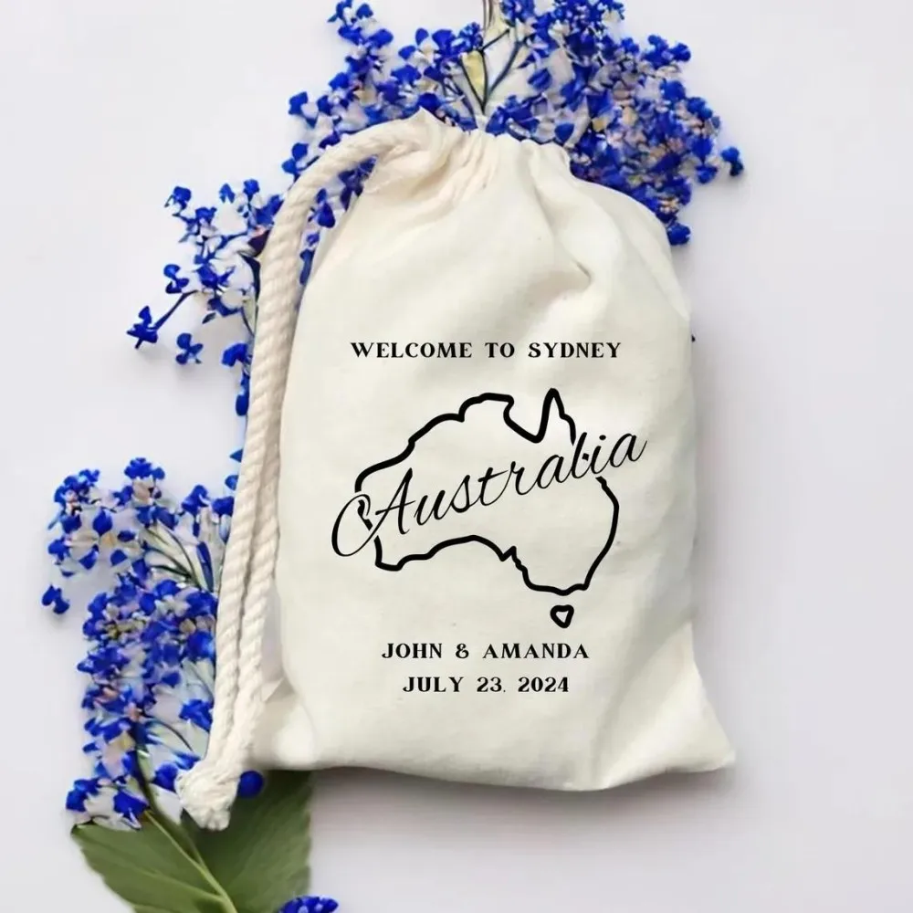 Lembrancinhas personalizadas para festa de casamento da Austrália, bolsa de festa de boas-vindas para casamento, nome de casal, kit de ressaca, lembranças para presente de retorno de convidados