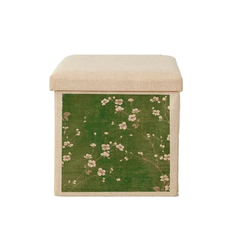 Foldable Cotton Linen Storage Ottoman Box Removable Multi Functional Seat Bench for Home Living Room Bedroom Organization
