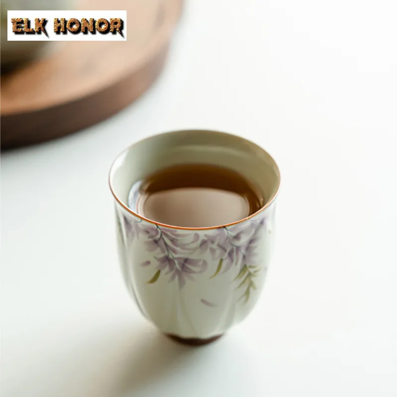 150ml Ceramic Master Cup Hand-painted Wisteria Flower Tea Cup Boutique Tasting Mug Luxury Cute Cup Fragrance Cup Teaware Gifts