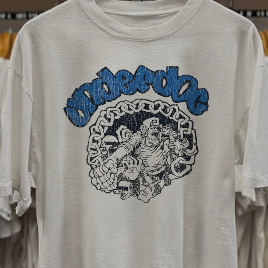 Rare 80's Underdog Hardcore Washed White Tee Y2K Style Underground Print Loose Fit Retro Summer