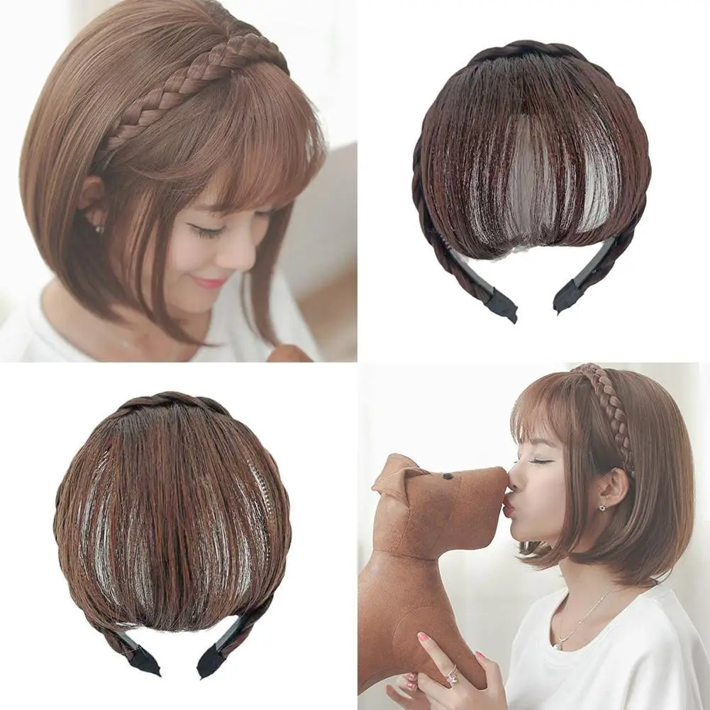 Synthetic Fake Bangs Hairband Hair Extension Fake Fringe Natural Hair Clip For Women Invisible Natural Braid Headband Bangs R7C3