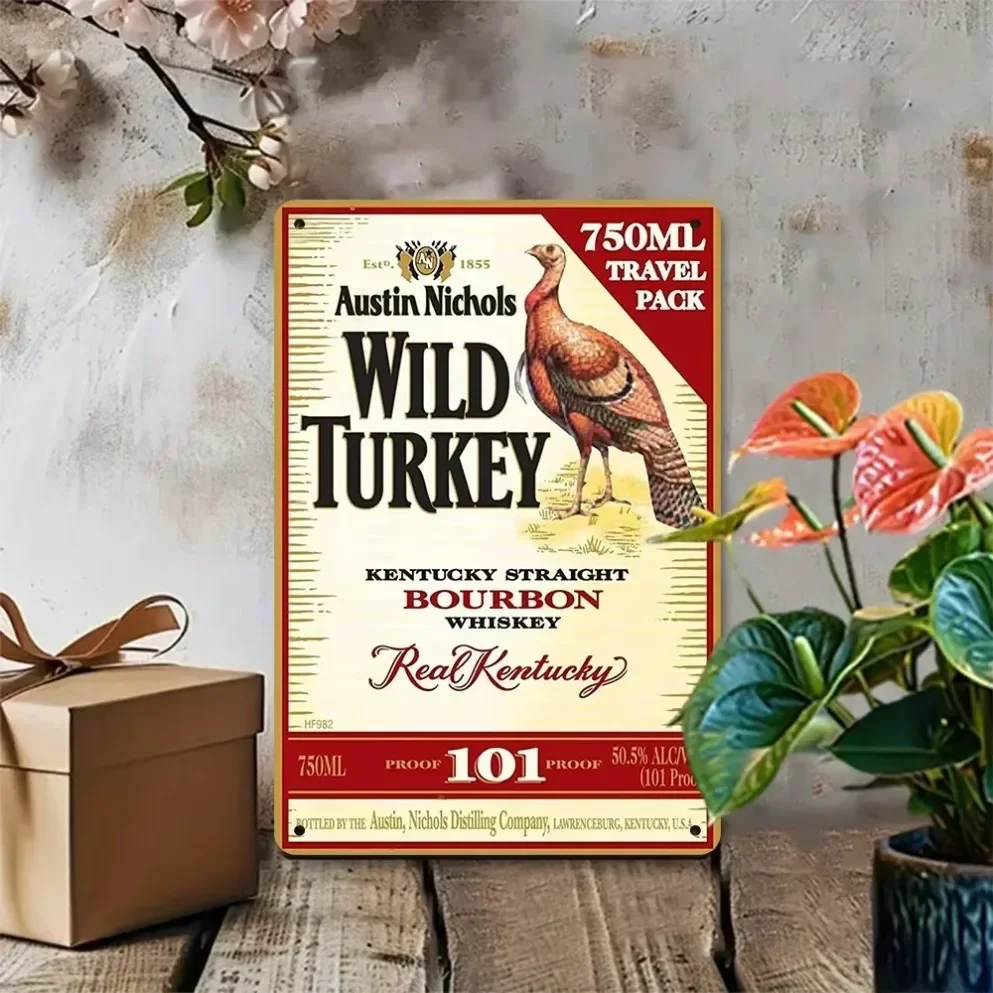 1PC Home and Garden with The Austin Nichols Wild Turkey Vintage Aluminum Sign. Charming Wall - Hanging Perfect for Decor.