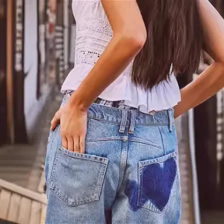 Calça comprida estampada feminina, jeans solto casual, calça jeans azul mãe, cintura média de coração, calça de perna larga, calças de botão de bolso, emenda Y2K, 2024