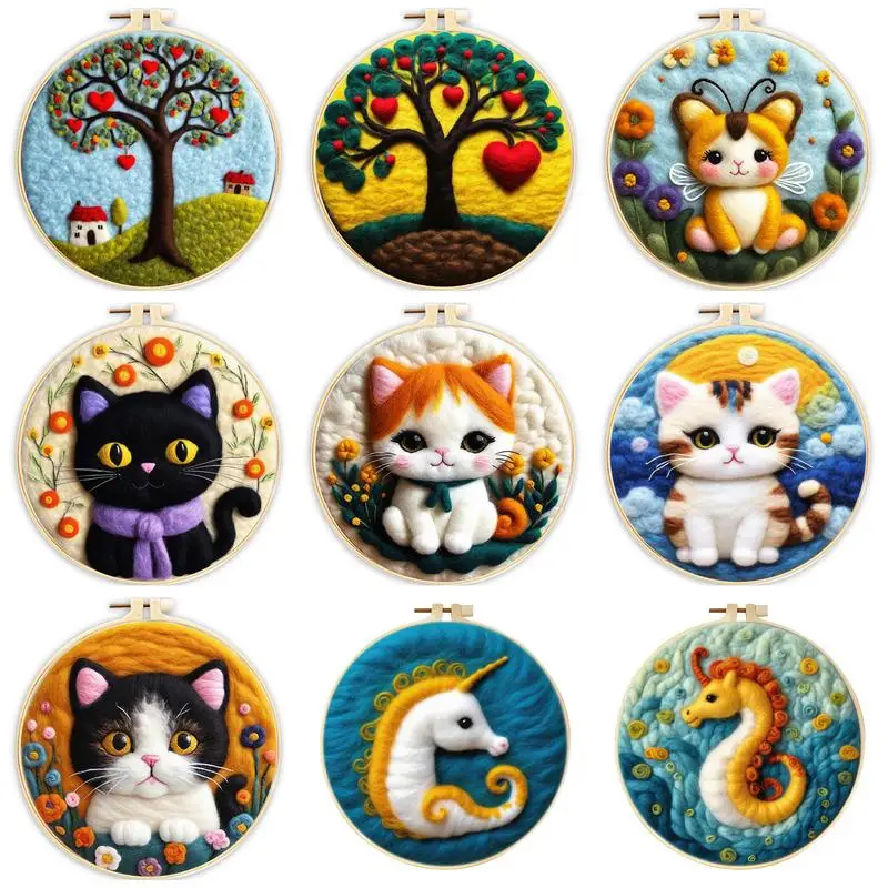 

RUOPOTY Cat Pattern Needle Felt Starter Set Wool Painting Animals Set Includes Wool Bag Felting Needles Foam Pad Diy Gift