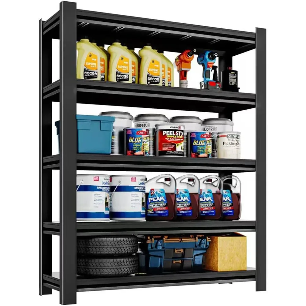 

72 Inch H Garage Shelving 5 Tier Heavy Duty Metal Storage Shelves Loads 2000 LBS,Adjustable Garage Storage Shelves Storage Rack