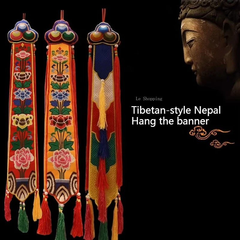 Tibetan-style Nepalese Hanging Flags Eight Auspicious Hand-sewn Exquisite Carved Tambourine Banners Buddhist Hall Decoration