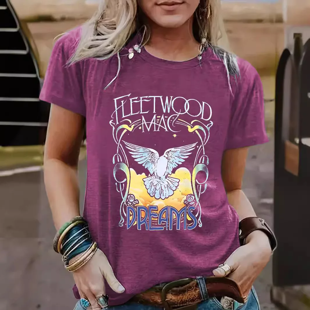 

Casual round Neck Short Sleeve T-Shirt Fashionable Pigeon Pattern Women's Summer Shirt Slim Fit Polyester Fiber 100%