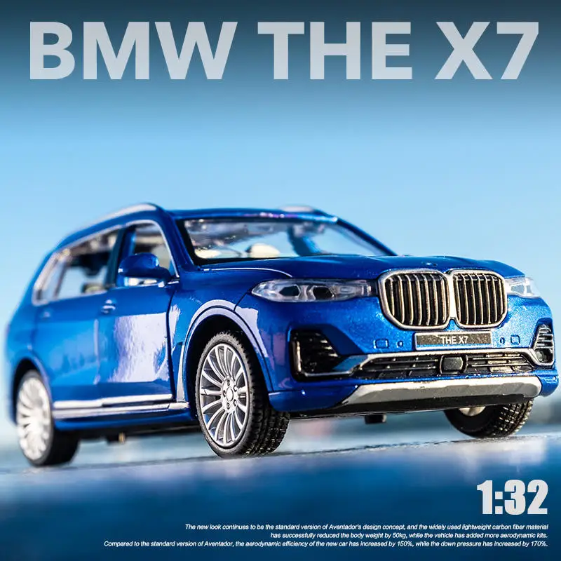 1:32 BMW X7 SUV Alloy Toy Car Model Wheel Steering Sound and Light Children\'s Toy Collectibles Birthday gift