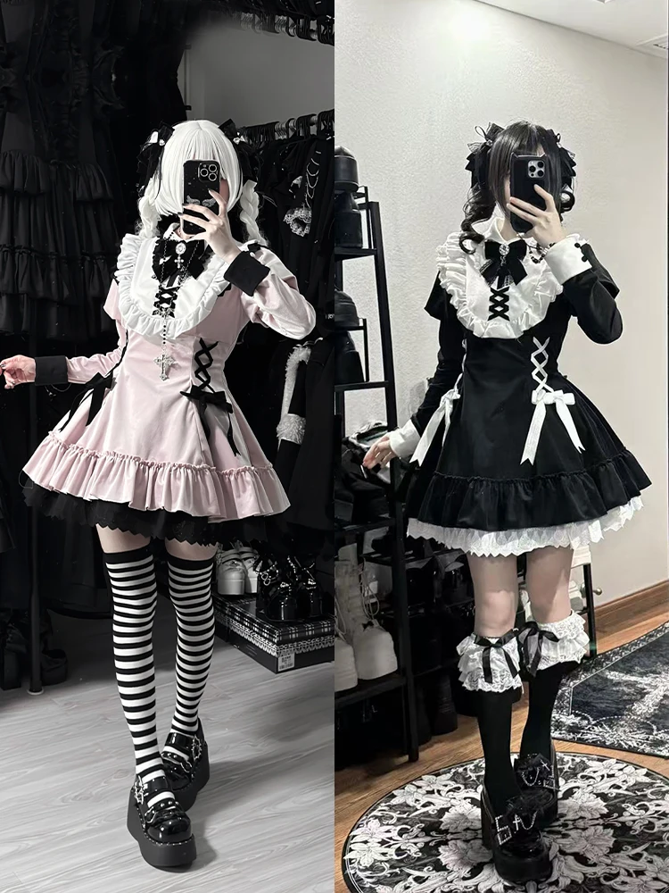 

Original Design Velvet Dr with Lace Trim Sweet Cool Girl Winter Collection Long Sve Hanfu Sle Women's Faion Dr