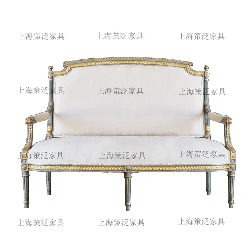 

French gold retro solid wood carving flower single double three-person sofa American country living room studio club so