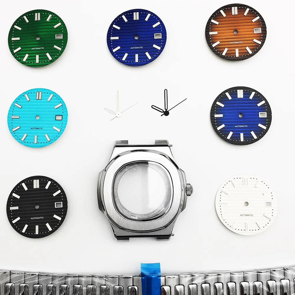 Caja de reloj para hombre con cristal de zafiro plateado, 39mm, Esfera luminosa verde y manecillas adecuadas para accesorios de reloj con movimiento NH36