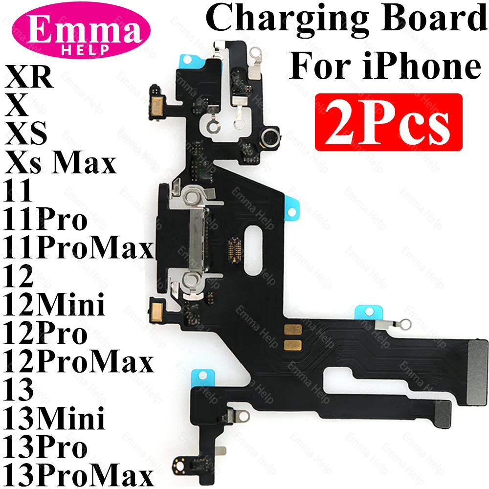 2 pcs/pack Charging Board Flex For iPhone Xs Max 11 Pro Max 13 12 Mini X XR USB Connector Microphone Socket Flex Cable