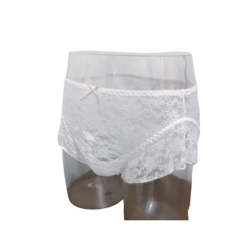 See Through Lace Convex Pouch Man's Sexy Briefs Sissy Bow Panties Pink White Ruffled Lingerie Couple Erotic Panties