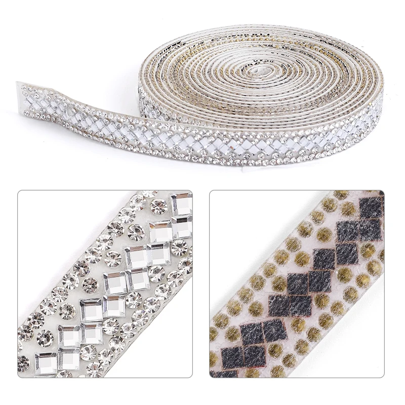 QIAO 12mm 1Yard Self Adhesive Glass Rhinestone Ribbon Diamond Ribbon Crystal Roll Glitter Diamond Belt Bling For DIY Art Craft