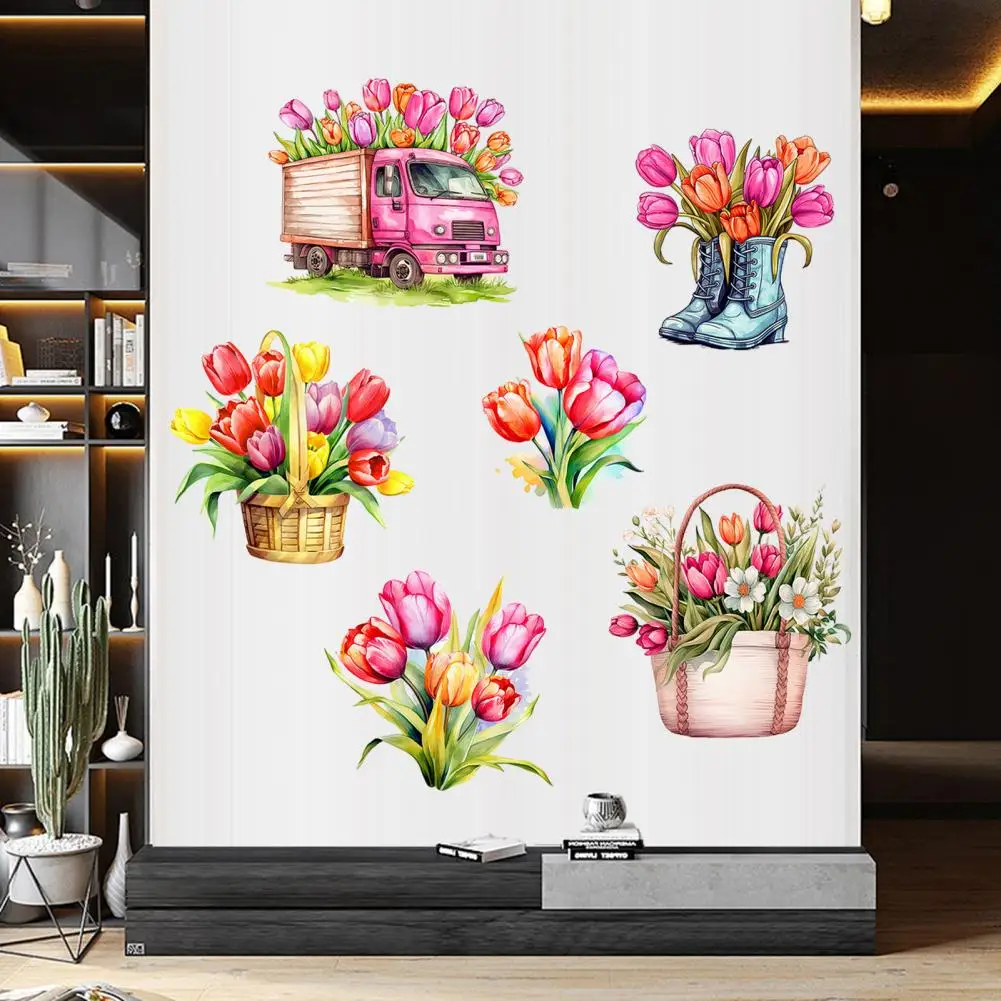 Flower Tulip Wall Decals Self-adhesive Valentine Day Stickers Romantic Valentine's Day Flower Tulip Wall Stickers for Living