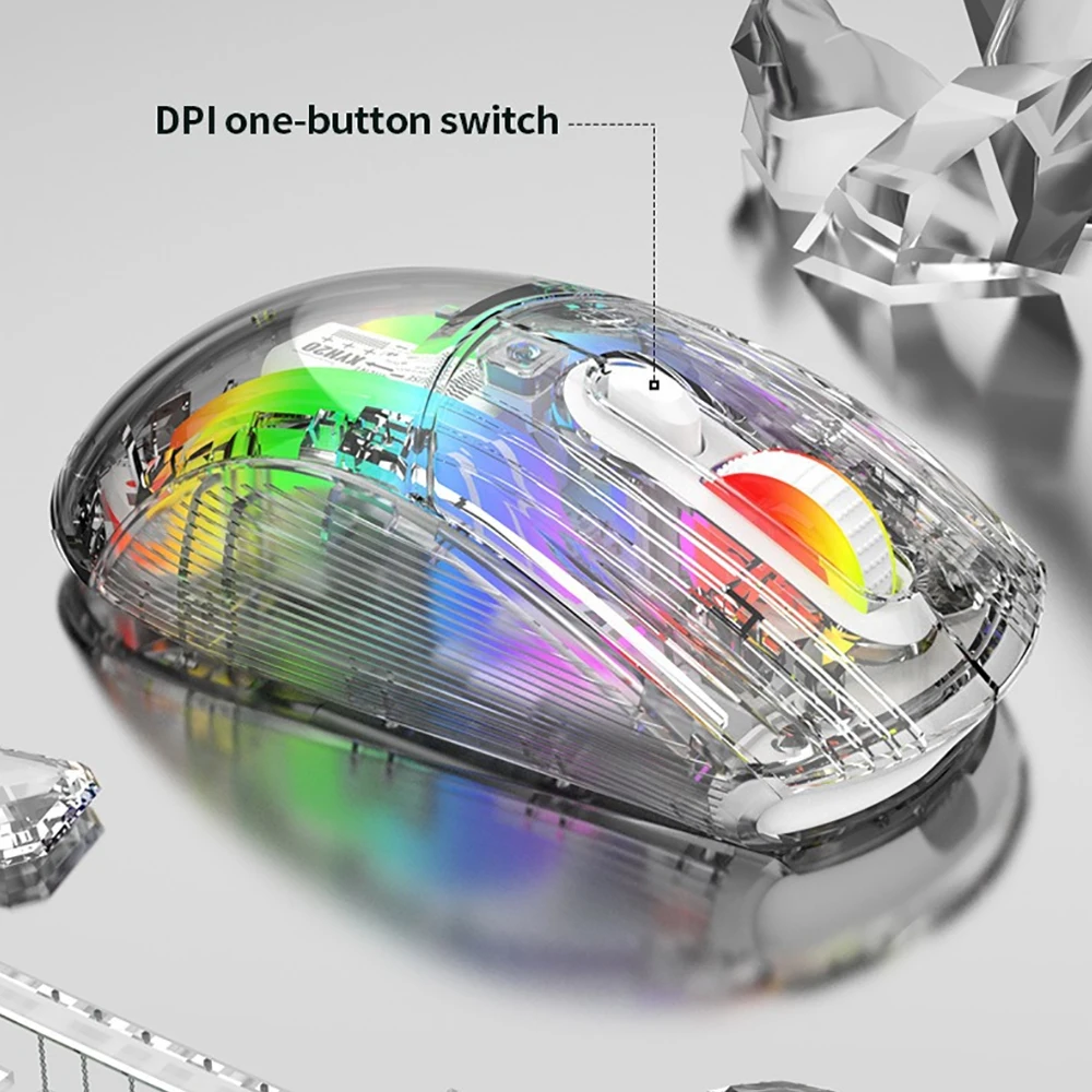 Mouse para jogos sem fio recarregável, RGB LED Backlit, Receptor USB, Fit para laptop, computador, 2.4G